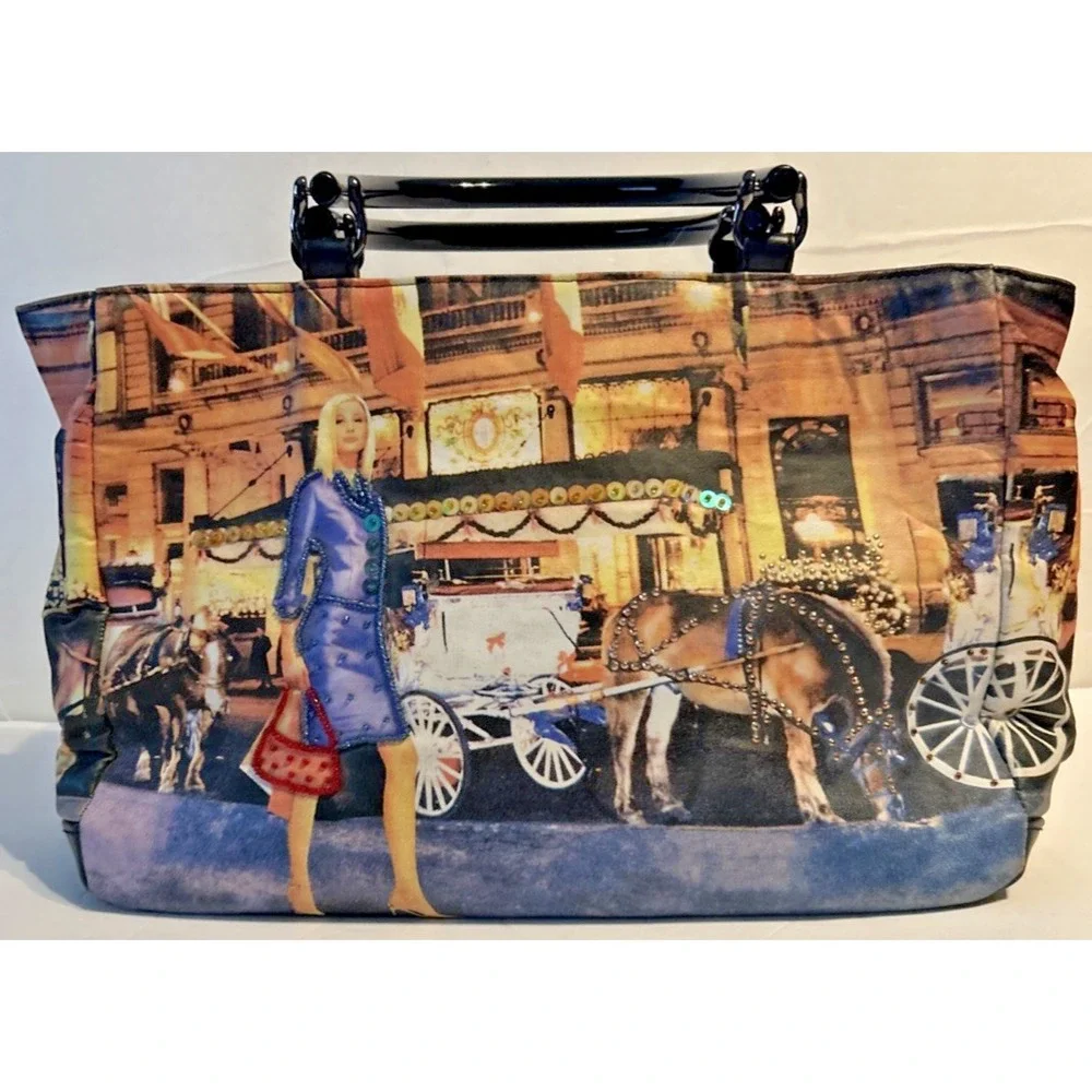 Vintage St. John's Bay Purse Beaded Hand Bag Lady with Horse & Carriage Retro‎